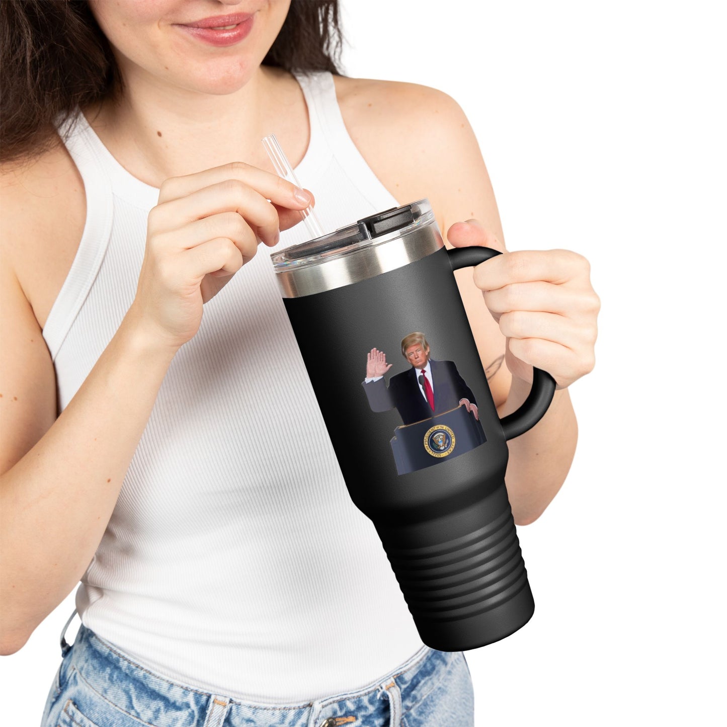 Donald Trump Insulated Travel Mug, 40oz - Perfect for Coffee Lovers, Political Enthusiasts, Gifts for Him, Party Favors, Travel Accessory